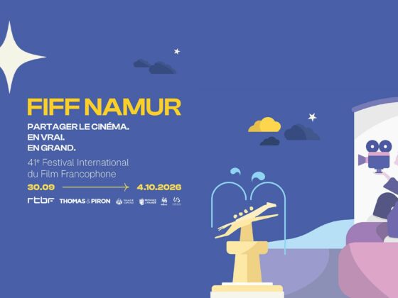 Affiche du 41e FIFF Namur, du 30 septembre au 4 octobre 2026 : une cinéaste et sa caméra, et le cheval Bayard, emblème du Festival