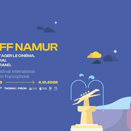 Affiche du 41e FIFF Namur, du 30 septembre au 4 octobre 2026 : une cinéaste et sa caméra, et le cheval Bayard, emblème du Festival